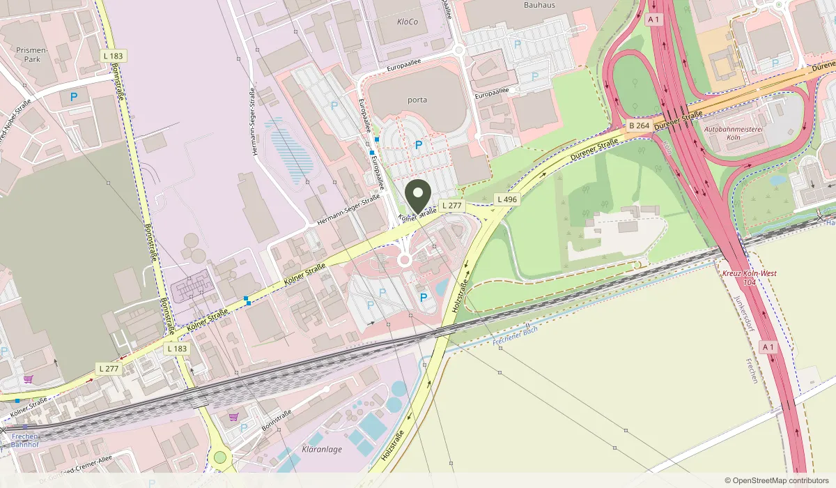 Karte mit dem Standort der Praxis Jutta Engelhardt, Kölner Straße 33 in Frechen